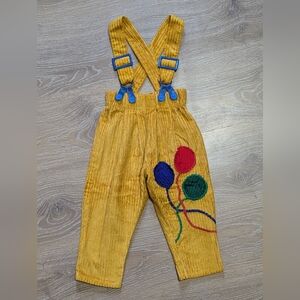 Vintage 90s Retro Mustard Yellow Corduroy Suspender Pants Whimsical